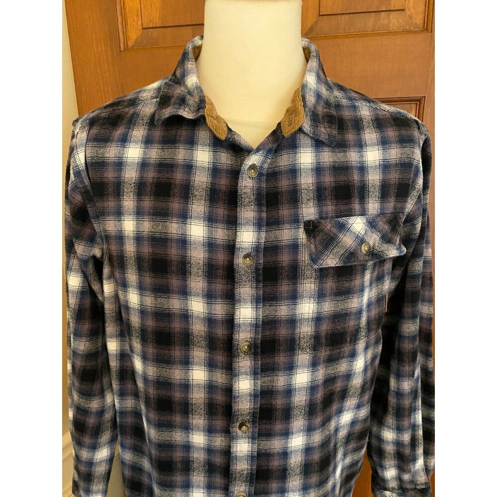 Legendary Whitetails Flannel Shirt Mens Large Blue‎ Plaid Corduroy Cuff Outdoor